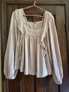 Free People Dusty Rose Gauze Ruffle Peasant Top